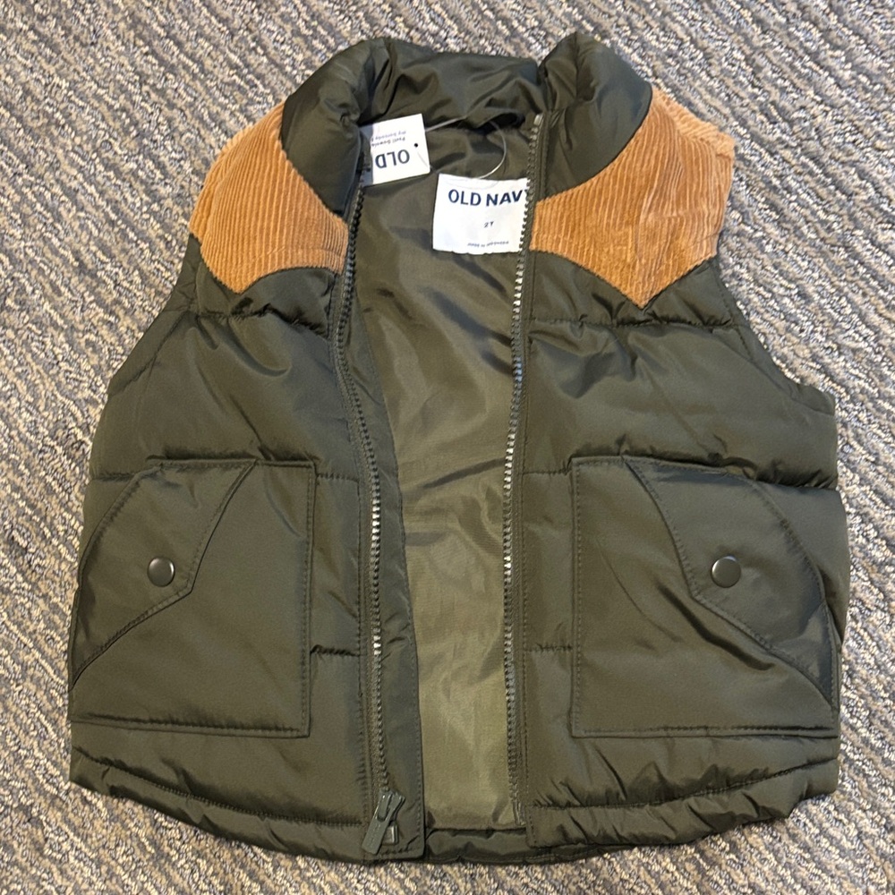 Old Navy Kids Dark Green and Brown Puffer Vest